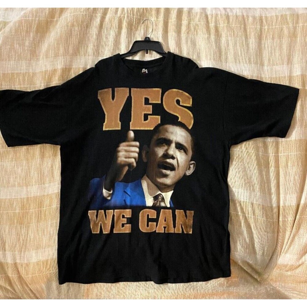 Barack Obama 4XL Black‎ Shirt Yes We Can USA Streetwear Y2K Political Aesthetic